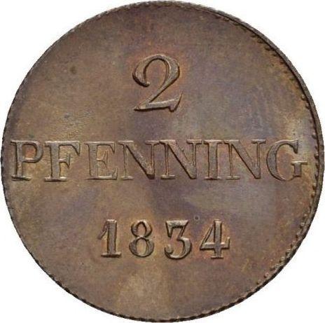Реверс монеты - 2 пфеннига 1834 года - цена  монеты - Бавария, Людвиг I