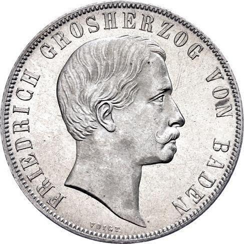Аверс монеты - 1 гульден 1857 года "Посещение монетного двора" - цена серебряной монеты - Баден, Фридрих I