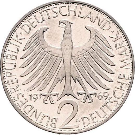 Реверс монеты - 2 марки 1957-1971 года "Планк" Двойная надпись на гурте - цена  монеты - Германия, ФРГ