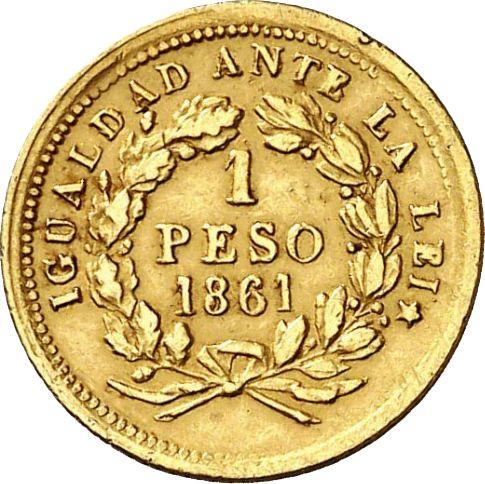 Rewers monety - 1 peso 1861 So - cena złotej monety - Chile, Republika (Po denominacji)