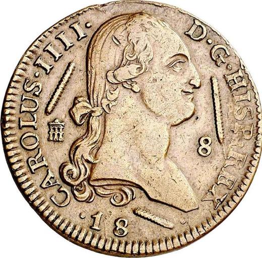 Anverso Pruebas 8 maravedíes 18** (1800-1808) - valor de la moneda  - España, Carlos IV
