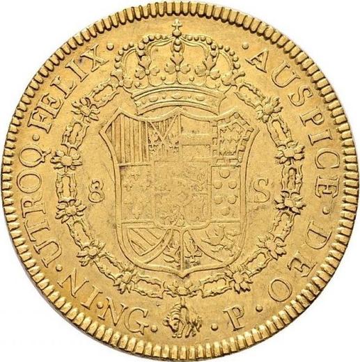 Reverso 8 escudos 1781 NG P - valor de la moneda de oro - Guatemala, Carlos III