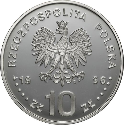 Anverso 10 eslotis 1996 MW "Bicentenario del Himno Nacional de Polonia" - valor de la moneda de plata - Polonia, República moderna