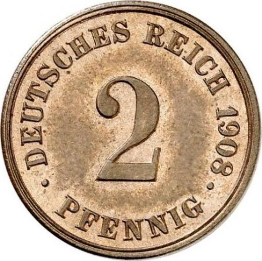 Аверс монеты - 2 пфеннига 1908 года J "Тип 1904-1916" - цена  монеты - Германия, Германская Империя