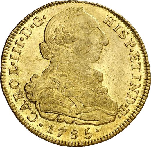 Awers monety - 8 escudo 1785 NR JJ - cena złotej monety - Kolumbia, Karol III