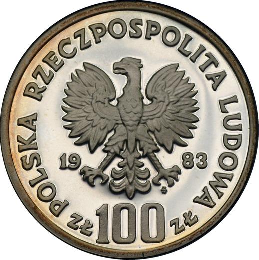 Аверс монеты - 100 злотых 1983 года MW "Медведь" Серебро - цена серебряной монеты - Польша, Народная Республика