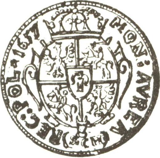 Reverso Ducado 1657 IT SCH "Retrato con corona" - valor de la moneda de oro - Polonia, Juan II Casimiro