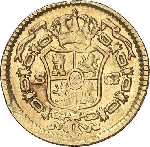 Реверс монеты - 1/2 эскудо 1781 года S CF - цена золотой монеты - Испания, Карл III