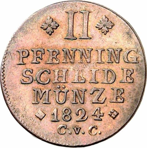 Реверс монеты - 2 пфеннига 1824 года CvC - цена  монеты - Брауншвейг-Вольфенбюттель, Карл II