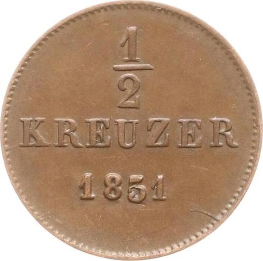 Reverso Medio kreuzer 1851 "Tipo 1840-1856" - valor de la moneda  - Wurtemberg, Guillermo I