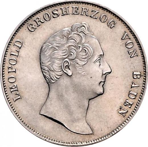 Аверс монеты - 1 гульден 1840 года - цена серебряной монеты - Баден, Леопольд