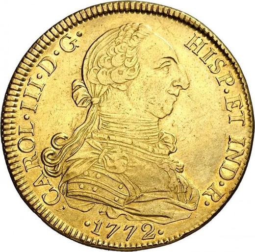 Аверс монеты - 8 эскудо 1772 года Mo FM - цена золотой монеты - Мексика, Карл III