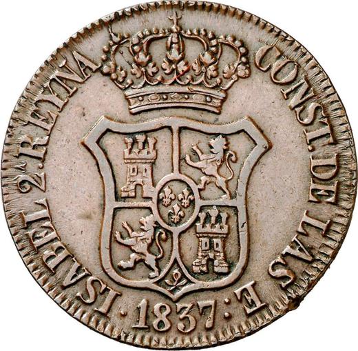 Anverso 6 cuartos 1837 "Cataluña" - valor de la moneda  - España, Isabel II