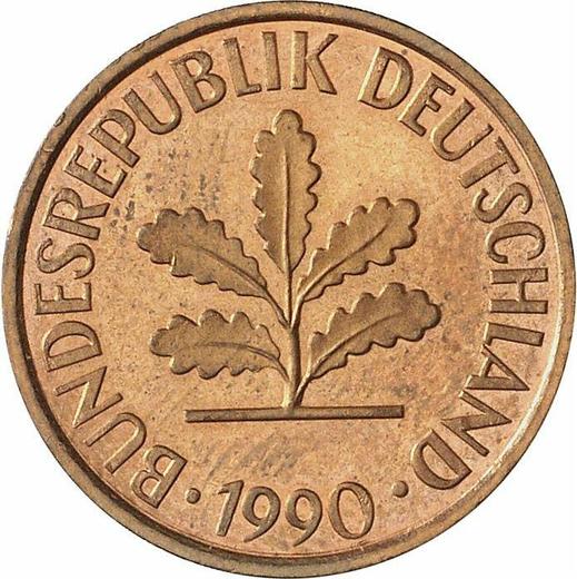 Реверс монеты - 2 пфеннига 1990 года J - цена  монеты - Германия, ФРГ