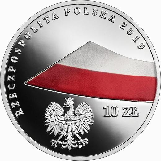 Obverse 10 Zlotych 2019 "100th Anniversary of the National Flag of Poland" - Silver Coin Value - Poland, III Republic after denomination