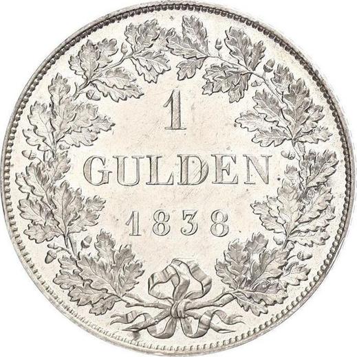 Реверс монеты - 1 гульден 1838 года - цена серебряной монеты - Саксен-Мейнинген, Бернгард II