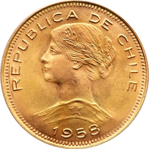 Аверс монеты - 100 песо 1958 года So - цена золотой монеты - Чили, Республика