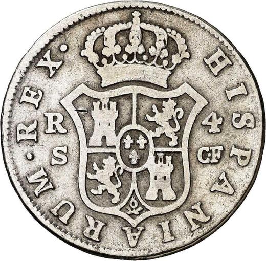 Реверс монеты - 4 реала 1775 года S CF - цена серебряной монеты - Испания, Карл III