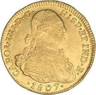 Аверс монеты - 4 эскудо 1807 года NR JJ - цена золотой монеты - Колумбия, Карл IV