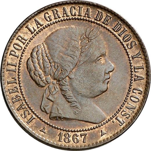 Obverse 2 1/2 Céntimos de Escudo 1867 OM 3-pointed stars -  Coin Value - Spain, Isabella II