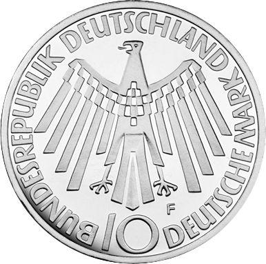 Реверс монеты - 10 марок 1972 года F "XX летние Олимпийские игры" - цена серебряной монеты - Германия, ФРГ