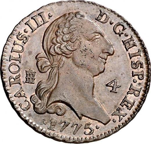 Аверс монеты - 4 мараведи 1775 года - цена  монеты - Испания, Карл III