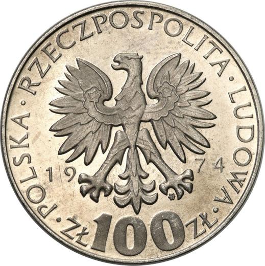 Аверс монеты - Пробные 100 злотых 1974 года MW AJ "Мария Склодовская-Кюри" Никель - цена  монеты - Польша, Народная Республика