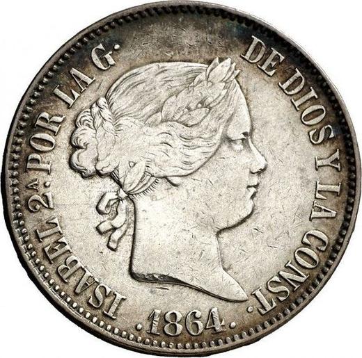 Аверс монеты - 10 реалов 1864 года Семиконечные звёзды - цена серебряной монеты - Испания, Изабелла II