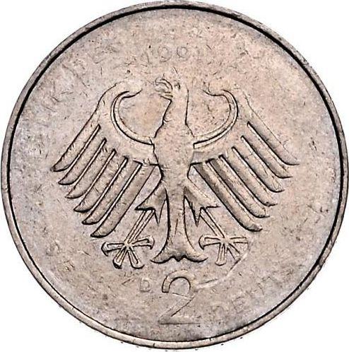 Rewers monety - 2 marki 1990-2001 "Franz Josef Strauss" Mała waga - cena  monety - Niemcy, RFN
