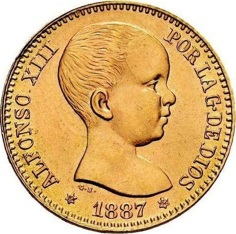 Аверс монеты - 20 песет 1887 года PGV Новодел - цена золотой монеты - Испания, Альфонсо XIII