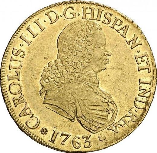 Anverso 8 escudos 1763 So J - valor de la moneda de oro - Chile, Carlos III