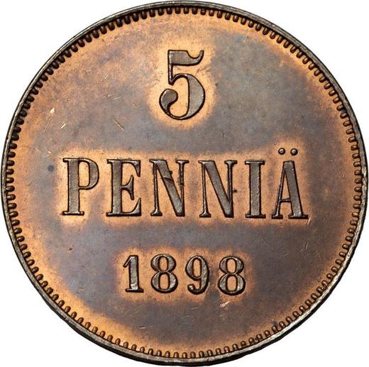 Реверс монеты - 5 пенни 1898 года - цена  монеты - Финляндия, Великое княжество