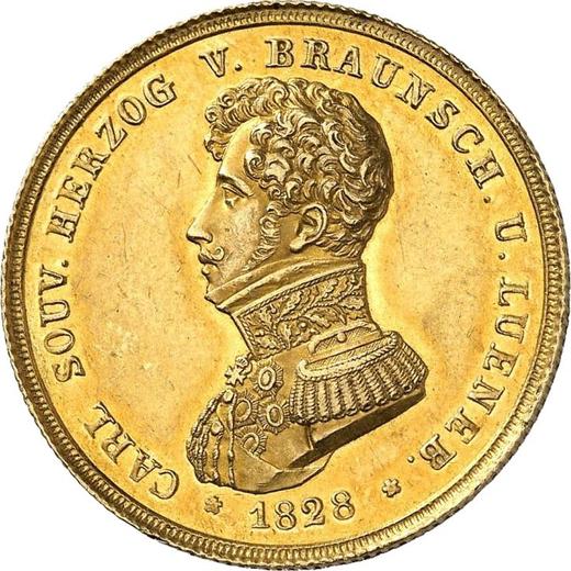 Anverso 10 táleros 1828 CvC "Tipo 1827-1829" - valor de la moneda de oro - Brunswick-Wolfenbüttel, Carlos II