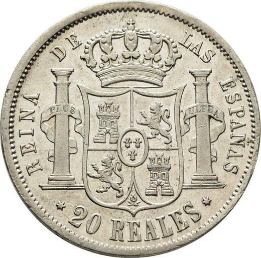 Revers 20 Reales 1855 "Typ 1847-1855" Sechs spitze Sterne - Silbermünze Wert - Spanien, Isabella II