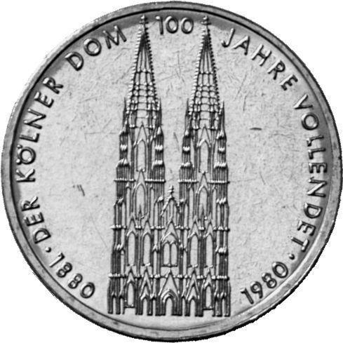 Аверс монеты - 5 марок 1980 года F "Кёльнский собор" Поворот штемпеля - цена  монеты - Германия, ФРГ