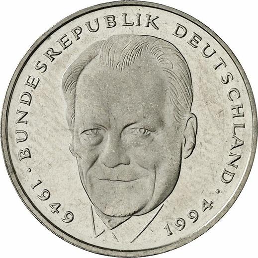 Аверс монеты - 2 марки 1997 года F "Вилли Брандт" - цена  монеты - Германия, ФРГ