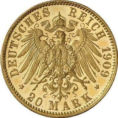Reverso 20 marcos 1909 J "Prusia" - valor de la moneda de oro - Alemania, Imperio alemán
