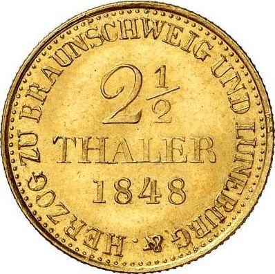 Reverso 2 1/2 táleros 1848 B - valor de la moneda de oro - Hannover, Ernesto Augusto 