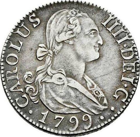 Аверс монеты - 2 реала 1799 года M MF - цена серебряной монеты - Испания, Карл IV
