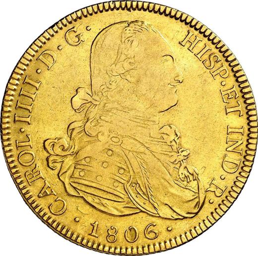 Аверс монеты - 8 эскудо 1806 года PTS PJ - цена золотой монеты - Боливия, Карл IV