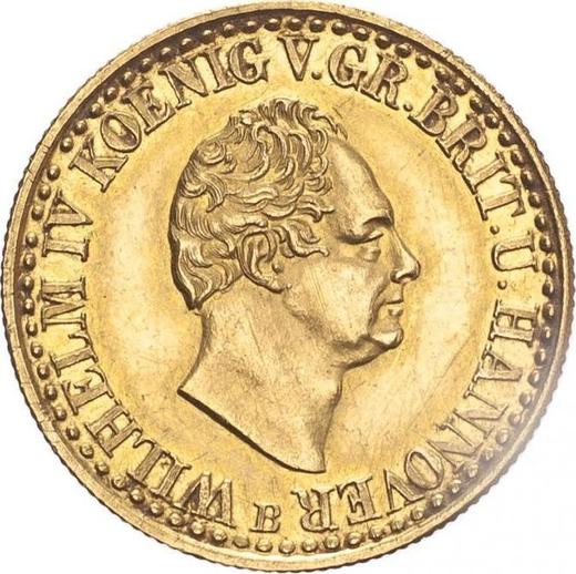 Аверс монеты - 5 талеров 1835 года B - цена золотой монеты - Ганновер, Вильгельм IV