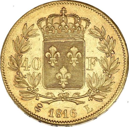 Reverse 40 Francs 1816 L "Type 1816-1824" Bayonne - France, Louis XVIII