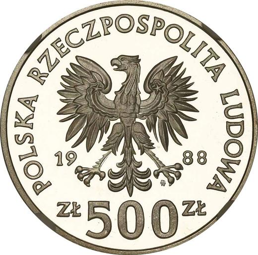 Obverse 500 Zlotych 1988 MW ET "XIV World Cup FIFA - Italy 1990" Silver - Silver Coin Value - Poland, Peoples Republic
