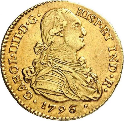 Аверс монеты - 2 эскудо 1796 года P JF - цена золотой монеты - Колумбия, Карл IV