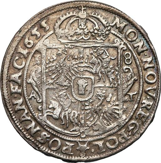 Rewers monety - Ort (18 groszy) 1655 AT "Prosta tarcza" - cena srebrnej monety - Polska, Jan II Kazimierz