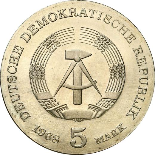 Reverso 5 marcos 1968 "Robert Koch" - valor de la moneda  - Alemania, República Democrática Alemana (RDA)