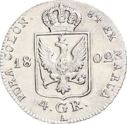 Reverso 4 groschen 1802 A "Silesia" - valor de la moneda de plata - Prusia, Federico Guillermo III