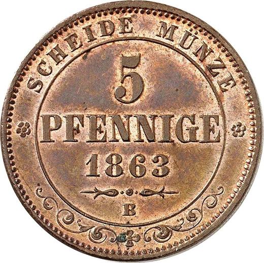Реверс монеты - 5 пфеннигов 1863 года B - цена  монеты - Саксония, Иоганн