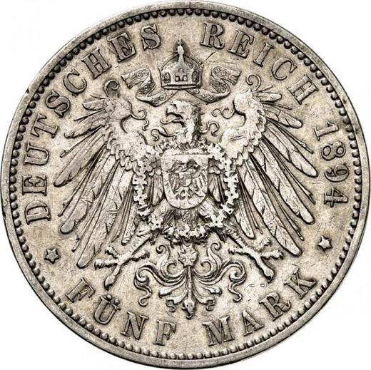 Revers 5 Mark 1894 E "Sachsen" - Silbermünze Wert - Deutschland, Deutsches Kaiserreich