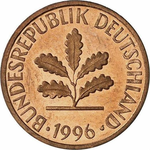 Реверс монеты - 1 пфенниг 1996 года A - цена  монеты - Германия, ФРГ